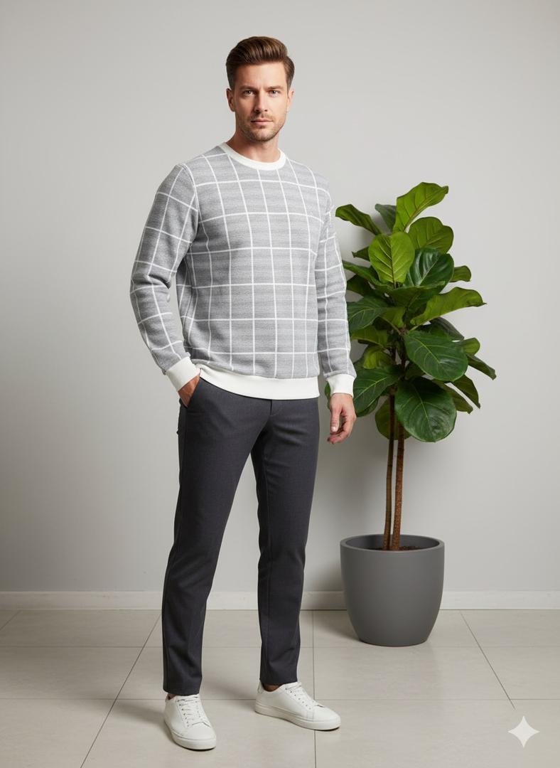 بلوز یقه گرد چهار خانه 3383